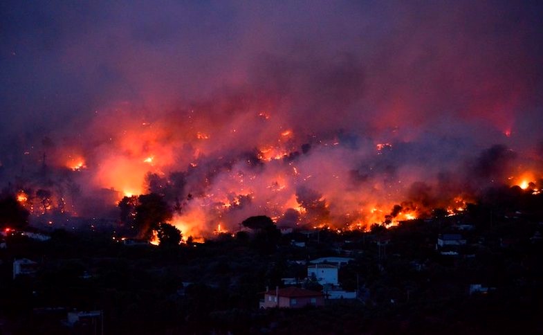 wildfire burns near Greece